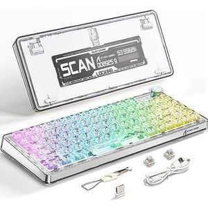 ATTACK SHARK K75 75% TKL Mechanisch gamingtoetsenbord, BT5.0/2.4G/USB-C RGB Compact toetsenbord, aanpasbaar transparant pakkingtoetsenbord met knop, hot-swap lineaire schakelaar, 4000 mAh-wit