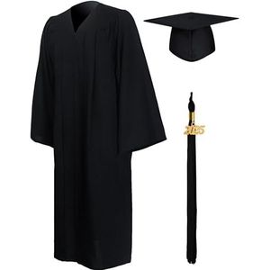 GraduationMall Afstudeerjurk en Pet 2025 Kwastje Jaar Bedel voor Volwassenen Universiteit Middelbare Kleding Kostuum Uniseks Zwart M Grote maten(5'6""-5'8"")