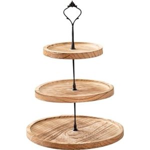 Cupcake-etagère,Snoep, 3-laags Taartstandaard, Houten Standaard, Ronde Cake, Fruit Serveerschaal(Brown)