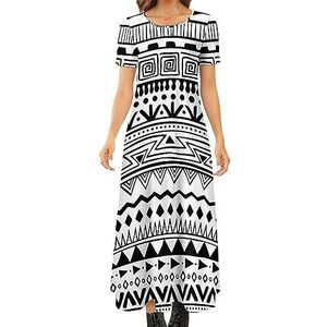 Boho stijl patroon dames zomer casual korte mouw maxi-jurk ronde hals bedrukte lange jurken XL