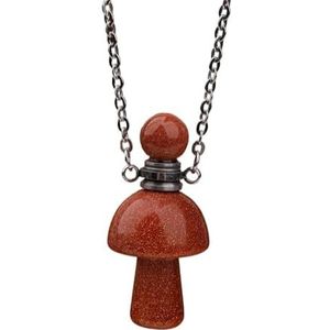Women Crystal Mushroom Pendant, Hand Carved Gemstones Mushroom Perfume Bottle Necklace Healing Chakra Stone Jewelry Gift (Color : Red Goldstone)