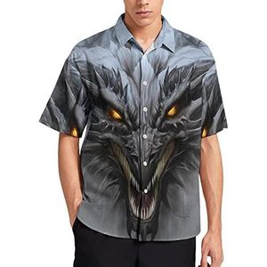 Dragon on The Gray Stone T-shirt met korte mouwen voor heren, casual knoopsluiting, zomer, strand, top met zak