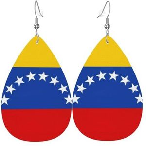 Vlag Van Venezuela Gedrukt Lederen Oorbellen, Waterdrop Fashion Dames Oorbellen, Lichtgewicht Oorbellen Voor Vrouwen, Eén maat, Sterling zilver, Geen edelsteen