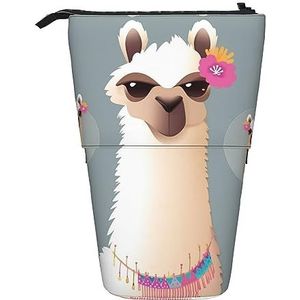 RLDOBOFE Lama print Potlood Tas Stand-Up Intrekbare Potlood Doos Organizer Pen Houder Opbergtas Cosmetische Tas Voor Kantoor Kerst Vakantie Gift, Zwart, Eén maat, Reizen