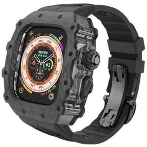 dayeer Koolstofvezel cover Fluororubber band Mod Kit voor Apple Watch Ultra2 Ultra, horlogeband met bezel Voor Iwatch Series9/8/7/6/5/4/se (Color : Blackbs, Size : 49mm for ultra2 ultra)