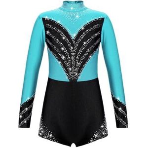 NUOYIXUAN Gymnastiekpak voor meisjes, balletshirt, lange mouwen, glanzend, kunstschaatspak, jazzdanskostuum, danskleding voor kinderen (blauwgroen, 16)