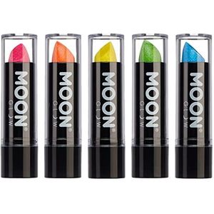Moon Glow Neon UV Glitter lippenstift, lichtgevende neonkleurige lippenstift, licht op onder UV-straling (groen, 5 stuks (1 stuk))