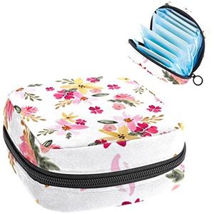 Periode Pouch Draagbare Tampon Opbergtas,Tampon Houder voor Portemonnee Vrouwelijke Product Organizer,Aquarel Bloemen Patroon, Meerkleurig, 4.7x6.6x6.6 in/12x17x17 cm