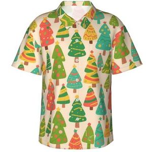 Hawaïhemd voor heren, korte mouwen, button-down-shirt, zomer, strand, tops met zak, S-3XL, Kleurrijke Kerstbomen Beige, S