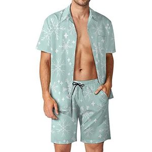 Mint Leuke Winter Sneeuwvlok Hawaiiaanse Sets Voor Mannen Button Down Korte Mouw Trainingspak Strand Outfits M