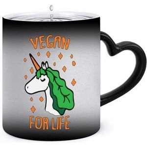 Magische Eenhoorn Vegan for Life Koffiemok 11oz Kleur Veranderende Mokken Hartvormig Handvat Warmtegevoelige Verkleuring Cups