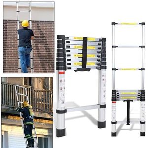 SWANEW Aluminium telescopische ladder, uittrekbare ladder, vouwladder, staande ladder, antislip, multifunctionele ladder, huishoudladder, draagvermogen van 150 kg, 2,6 m