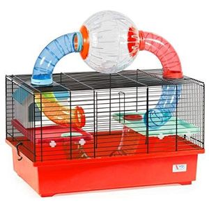 decorwelt hamsterstokken rood buitenmaten 49x32,5 x 49 knaagkooi hamster plastic kleine dieren kooi met accessoires