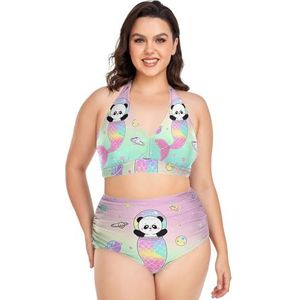 Joy Zeemeermin Panda Beer Vrouwen Bikini Sets Plus Size Badpak Twee Stukken Hoge Taille Strandkleding Meisjes Badpakken, Pop Mode, 3XL