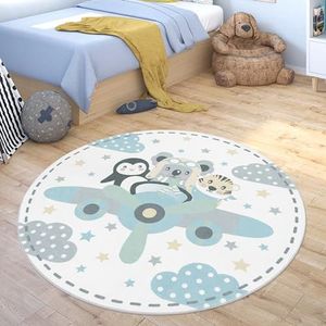 Tapijt Voor Kinderen Vloerkleed Kinderkamer Wasbaar In Wasmachine Rond Modern Pastel, Maat:Ø 160 cm rondje, Kleur:Beige