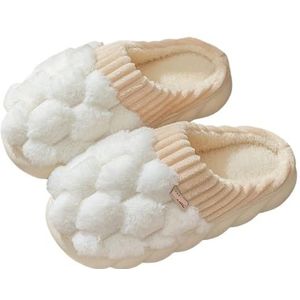 LYHYDMA Thuis Slippers Paar Winter Gesloten Teen Warm Plaid Katoenen Slippers Dikke Zachte Bodem Slides Mannen Vrouwen Indoor Thuis Antislip Pluche Schoenen Antislip, Wit, 40-41