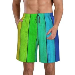 JIAWUJYNB Regenboog gekleurde houten achtergrond print heren strandshorts zomer shorts met sneldrogende technologie, lichtgewicht en casual, Wit, XL