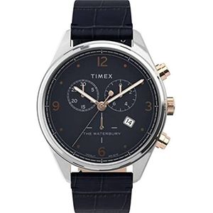 Timex Men's Chronograaf kwarts horloge met lederen armband TW2U04600, blauw, TW2U04600