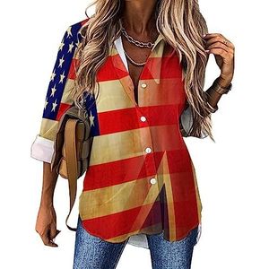 Britse Amerikaanse vlag dames casual shirt button down lange mouwen V-hals blouses tuniek voor leggings
