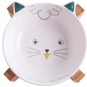 Verhoogde kattenschotel met cartoonontwerp - keramiek, gekanteld, schattig, verwijderbare antislip waterbak voor kitten, hondenvoerbak