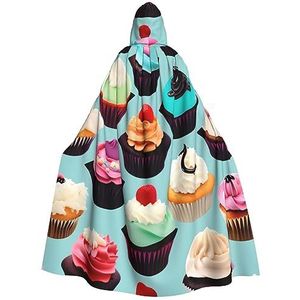 Bxzpzplj Kleurrijke Cupcakes Print Mystieke Hooded Mantel Voor Mannen & Vrouwen, Halloween, Cosplay En Carnaval, 185 cm