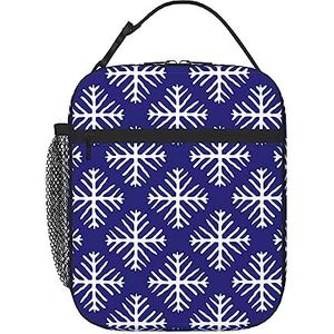 YUNWEIKEJI Sneeuwvlok Geïsoleerd Op Blauwe Achtergrond Lunch Bag, Duurzame Geïsoleerde Lunch Box Herbruikbare Volwassenen Tote Bag Herbruikbare Koeltas