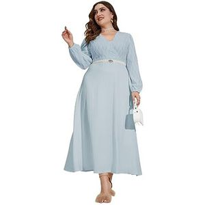 voor vrouwen jurk Jurk met plushals en lantaarnmouwen zonder riem (Color : Baby Blue, Size : XXL)