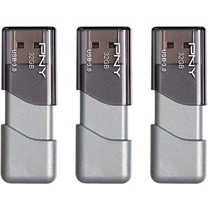 PNY 32GB Turbo Attache 3 USB 3.0 Flash Drive 3-Pack, Grijs