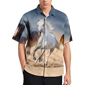 Lange manen paard hardlopen in de woestijn heren print shirt regular fit korte mouwen T-shirts button down Hawaiiaanse tops 3XL