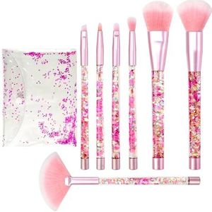 Hawetimher Make-up borstels set voor meisjes, roze vloeibare stromen 7 stuks foundation fan poeder blush lip oogschaduw wenkbrauw oogblender borstel set voor meisjes tiener kinderen als cadeau cadeau