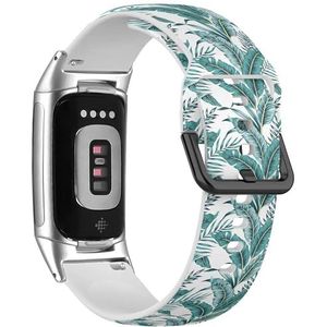 RYANUKA Zachte sportband compatibel met Fitbit Charge 5 / Fitbit Charge 6 (Tropische banaan groene bladeren) siliconen armband accessoire, Siliconen, Geen edelsteen