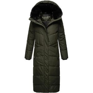 Navahoo Winterjas voor dames, extra lang, met afneembare capuchon, blikvanger XIV XS-XXL, dark olive, XL