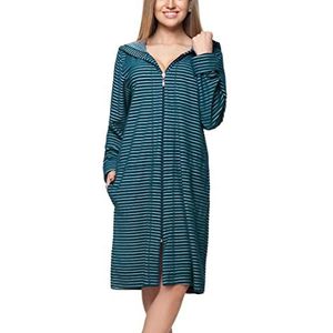 Dames Badjas met Rits en Capuchon - Streeppatroon, Streepjesmotief/Smaragdgroen, XL