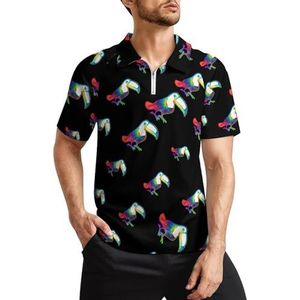 Tie Dye Toucan heren golfpoloshirts klassieke pasvorm T-shirt met korte mouwen bedrukt casual sportkleding top XL