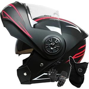 Motorhelm Systeemhelm Modulaire Helm Geïntegreerde Motorhelm Met Dubbel Vizier DOT/ECE-Gecertificeerde Bromfiets-Scooterhelm Voor Volwassenen Dames Heren C,L/59-60CM