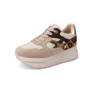 QUEEN HELENA Gymschoenen, platform, hoge sneakers voor dames, X33-18, kaki en luipaard, 35 EU