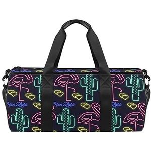 Green Outline Dinosaurus Patroon Reizen Duffle Bag Sport Bagage met Rugzak Tote Gym Tas voor Mannen en Vrouwen, Neon Flamingo Cactus Elements Patroon, 45 x 23 x 23 cm / 17.7 x 9 x 9 inch