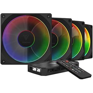 GAMDIAS AEOLUS M3-1204R RGB-ventilatoren 120 mm behuizing ventilator ARGB PWM viervoudige behuizing ventilatorkit met afstandsbediening, adresseerbare RGB-LED's aanpassen, hydraulisch lager, tot 2.000