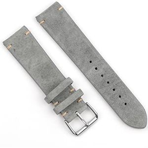 Vintage suède horlogeband 18mm 20mm 22mm 24mm handgemaakte lederen horlogeband vervanging tan grijs beige kleur compatibel met mannen vrouwen horloges (Color : Gray, Size : 18mm)