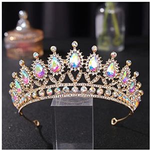 Strass Kroon Gouden kleurrijke kristallen bruiloft tiara's en kronen volste strass koningin prinses diadems for bruid vrouwen haar ornamenten Koningin Kroon