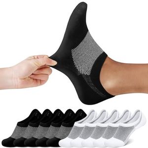 FALARY Onzichtbare Sokken Dames Heren 10 Pack Sneakersokken Zwart Wit 43-46