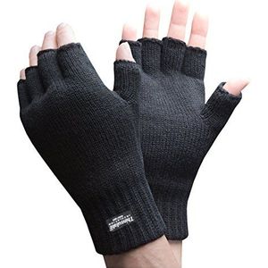 Mens Womens zwarte vingerloze Thinsulate gevoerde thermische gebreide handschoenen, Target attribute value, L