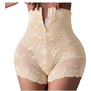 LYHYDMA Buikweg Onderbroek Vrouwen Shaper Slipje Sexy Kanten Shapers Body Shaper Met Rits Buikcontrole Slipje Shapewear Buik Afslanken Riem Ondergoed (Beige, L)