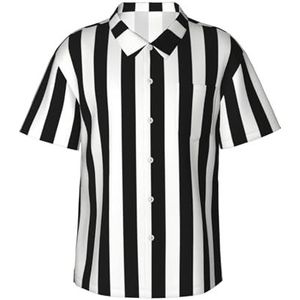 XTYGETY Zwart-witte strepen print zomer strand button-down Hawaiiaans shirt met korte mouwen voor mannen tropische vakantie shirts, Zwart, S