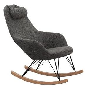 Dynamic24 Schommelstoel teddybont grijs relaxstoel gestoffeerde stoel oorfauteuil lounge stoel