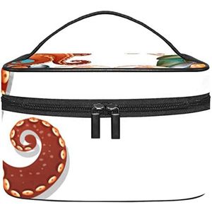 Make-up Organizer Bag, Reizen Make-up Tas Organizer Case Draagbare Cosmetische Tas voor Vrouwen en Meisjes Toiletartikelen Set van Verse Zeevruchten, Meerkleurig, 22.5x15x13.8cm/8.9x5.9x5.4in