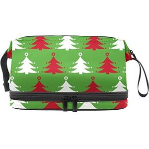 Grote capaciteit reizen cosmetische tas,Rood wit kerstboom patroon groen, make-up tas, waterdichte make-up tas organisator, Meerkleurig, 27x15x14 cm/10.6x5.9x5.5 in