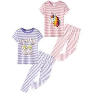 SOIBEEN Meisjespyjama set korte mouwen T-shirt met lange broek loungewear gestreepte PJs voor kinderen nachtkleding pyjama nachtkleding 1-10 jaar, Greenletter-Dream, 3-4 Jaar
