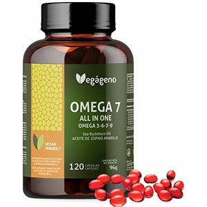 OMEGA 7 VEGAGEN – Duindoornolie met Omega 3 6 7 9 en natuurlijke Vitamine E. 120 vloeibare veganistische capsules. Met palmitoleïnezuur (Omega 7). Glutenvrij. Niet-GGO.