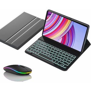 Toetsenbordhoes voor Redmi Pad Pro 12.1"", Magnetisch Afneembaar Draadloos Achtergrondverlichting Toetsenbord met Bluetooth Muis,zwart